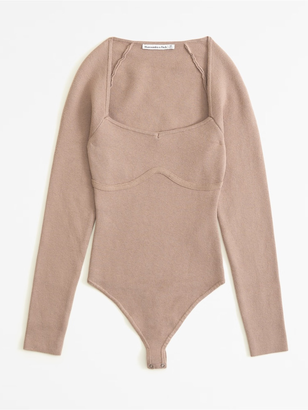 ABERCROMBIE & FITCH Taupe Tan Long Sleeve Sweetheart Sweater Bodysuit Thong Top